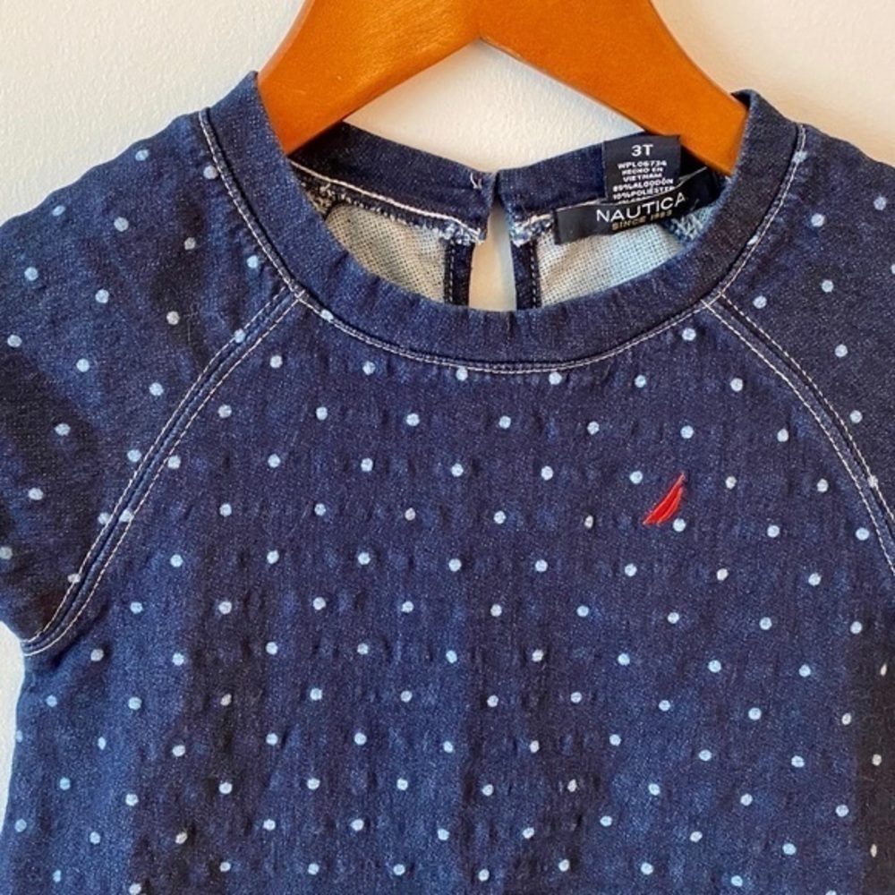 Preppy Nautica Kids Blue Soft Denim Polka Dot Dress 3T - Picture 2 of 9